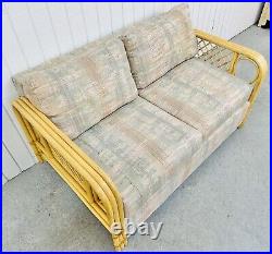 Vintage Boho Chic Upholstered Wicker Loveseat