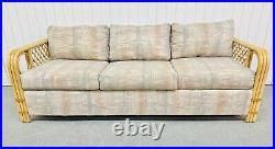 Vintage Boho Chic Upholstered Wicker Sofa