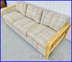 Vintage Boho Chic Upholstered Wicker Sofa