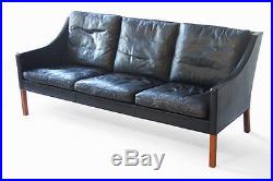 Vintage Borge Mogensen black leather sofa #2209