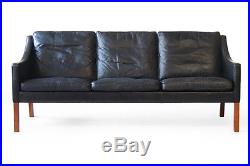 Vintage Borge Mogensen black leather sofa #2209