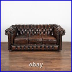 Vintage Brown Leather Chesterfield 3 Seat and 2 Seat Sofa Set, circa 1970-80