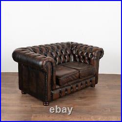 Vintage Brown Leather Chesterfield 3 Seat and 2 Seat Sofa Set, circa 1970-80