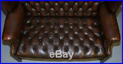 Vintage Brown Leather Chesterfield Fully Tufted Wingback Two Seat Sofa Armchair