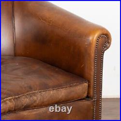 Vintage Brown Leather Two Seat Sofa Loveseat, France circa 1920