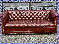 Vintage Button Tufted Leather Chesterfield Sofa