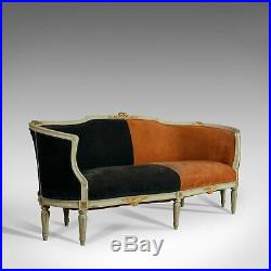 Vintage Canape Sofa, Louis XV Taste, French, Beech, Velour, Two Tone, Circa 1930