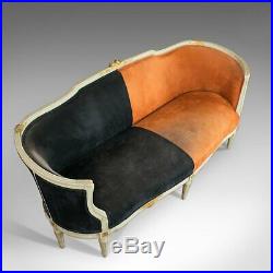 Vintage Canape Sofa, Louis XV Taste, French, Beech, Velour, Two Tone, Circa 1930