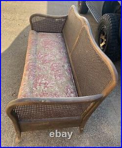 Vintage Cane Back Settee With French Toile De Jouy Upholstered Cushion Project