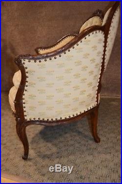 Vintage Carved Walnut French Style Loveseat / Settee withTufted Back
