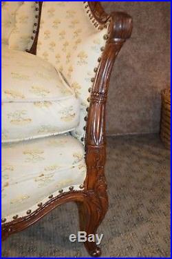 Vintage Carved Walnut French Style Loveseat / Settee withTufted Back