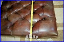 Vintage Chesterfield Ottoman Hickory Furniture Calfskin Leather brass wheels