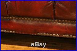 Vintage Chesterfield Sofa tufted button Red Oxblood Leather 1960s Era RARE