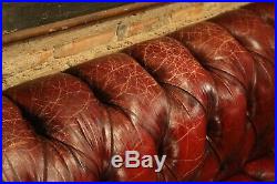 Vintage Chesterfield Sofa tufted button Red Oxblood Leather 1960s Era RARE
