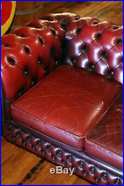 Vintage Chesterfield Sofa tufted button Red Oxblood Leather Love seat couch