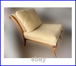 Vintage Classic Designer Kreiss Accent Side Lounge Chaise Chair Set Suede Wood