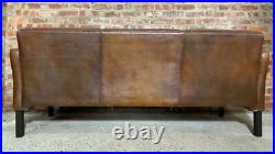 Vintage Danish 1970 Patinated Brown Chesterfield Leather Three seater Sofa