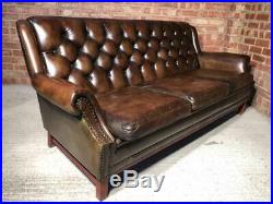 Vintage Danish 1970 Stjernmöbler Chesterfield Leather Sofa