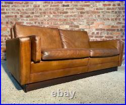 Vintage Danish 1970 Tan 2.5 seater Buffalo Solid Rosewood Base Leather Sofa