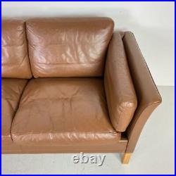 Vintage Danish Brown Leather 3 Seat Sofa Mogensen Style Midcentury #3546
