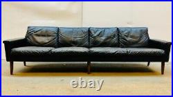 Vintage Danish MID Century Georg Thams 4 Person Sofa In Soft Black Leather 1964