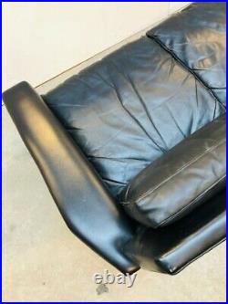 Vintage Danish MID Century Georg Thams 4 Person Sofa In Soft Black Leather 1964