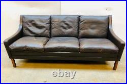 Vintage Danish MID Century Grant Mobelfabrik 3 Person Brown Leather Sofa