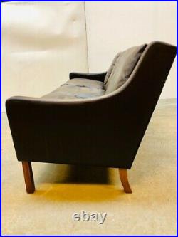 Vintage Danish MID Century Grant Mobelfabrik 3 Person Brown Leather Sofa