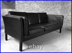 Vintage Danish MID Century Morgans Hansen 3 Person Black Leather Sofa