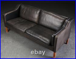 Vintage Danish MID Century Stouby 2 1/2 Person Black Leather Sofa
