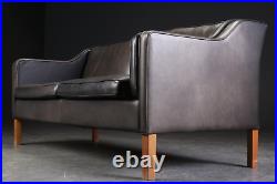Vintage Danish MID Century Stouby 2 1/2 Person Black Leather Sofa