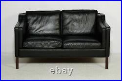 Vintage Danish MID Century Stouby 2 Person Sofa In Black Leather