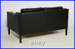 Vintage Danish MID Century Stouby 2 Person Sofa In Black Leather