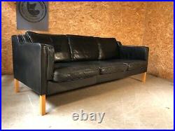 Vintage Danish MID Century Stouby 3 Person Sofa In Black Leather