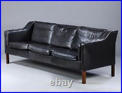 Vintage Danish MID Century Stouby 3 Person Sofa In Black Leather Model Eva
