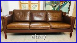 Vintage Danish MID Century Stouby 3 Person Sofa In Cognac Leather