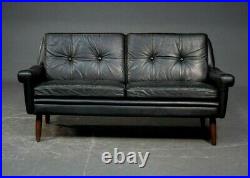 Vintage Danish MID Century Svend Skipper Black Leather 2 Person Sofa 1964