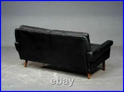 Vintage Danish MID Century Svend Skipper Black Leather 2 Person Sofa 1964