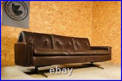 Vintage Danish MID Century Thams Coco Brown Leather 3 Person Sofa 1966