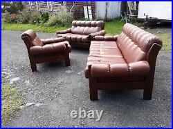 Vintage Danish modern, Scandinavian, Brazilian, leather, 3 piece sofa set