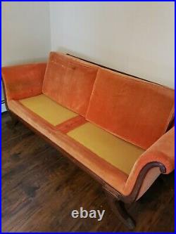 Vintage Duncan Phyfe Sofa Claw Foot Orange Velveteen