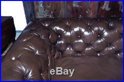 Vintage English Chocolate Brown Top Grain Leather Chesterfield Sofa