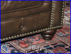 Vintage English Chocolate Brown Top Grain Leather Chesterfield Sofa