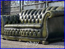 Vintage English Green Leather Chesterfield Sofa By Dell Brook