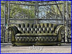 Vintage English Green Leather Chesterfield Sofa By Dell Brook