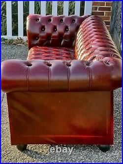 Vintage English Red Tufted Leather Chesterfield Sofa