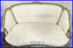 Vintage FRENCH 20th C Louis XV Style MINT GREEN & Silver Painted SETTEE LOVESEAT