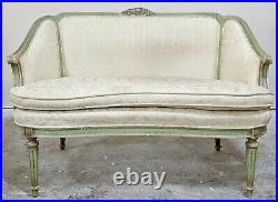 Vintage FRENCH 20th C Louis XV Style MINT GREEN & Silver Painted SETTEE LOVESEAT