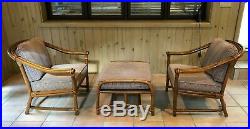 Vintage Ficks Reed Rattan Bamboo Lounge Club Chairs and Ottoman