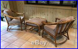 Vintage Ficks Reed Rattan Bamboo Lounge Club Chairs and Ottoman